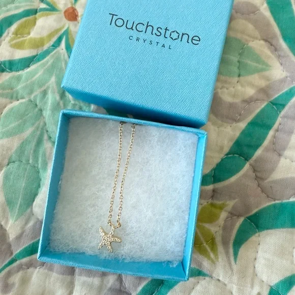 Touchstone Crystal Starfish Necklace, Golden - Picture 2 of 2